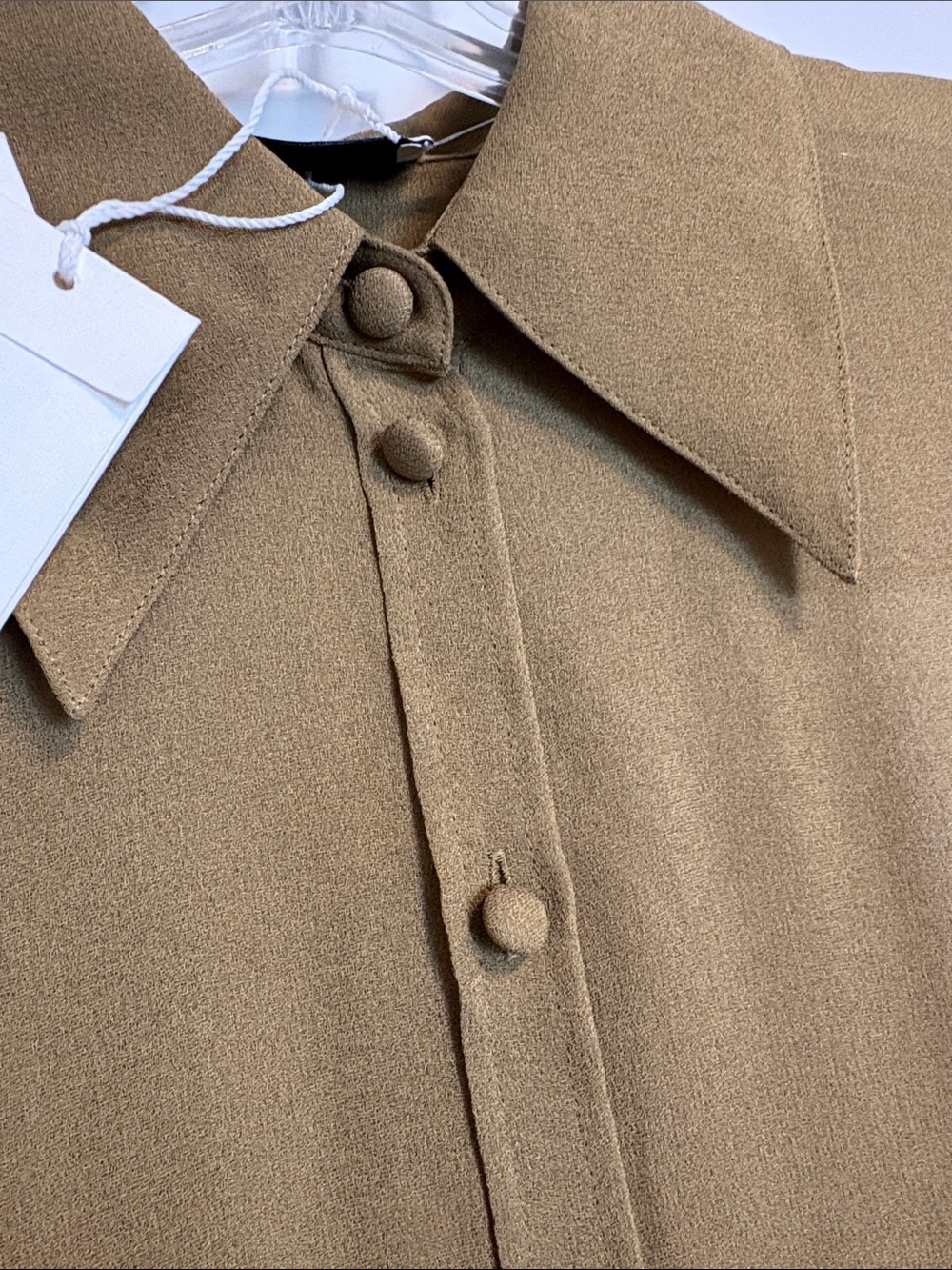 NWT [Tory Burch] Cuffed Viscose Button-Up Long-Sleeve Shirt Ash Green Women’s 4 - Picture 12 of 16